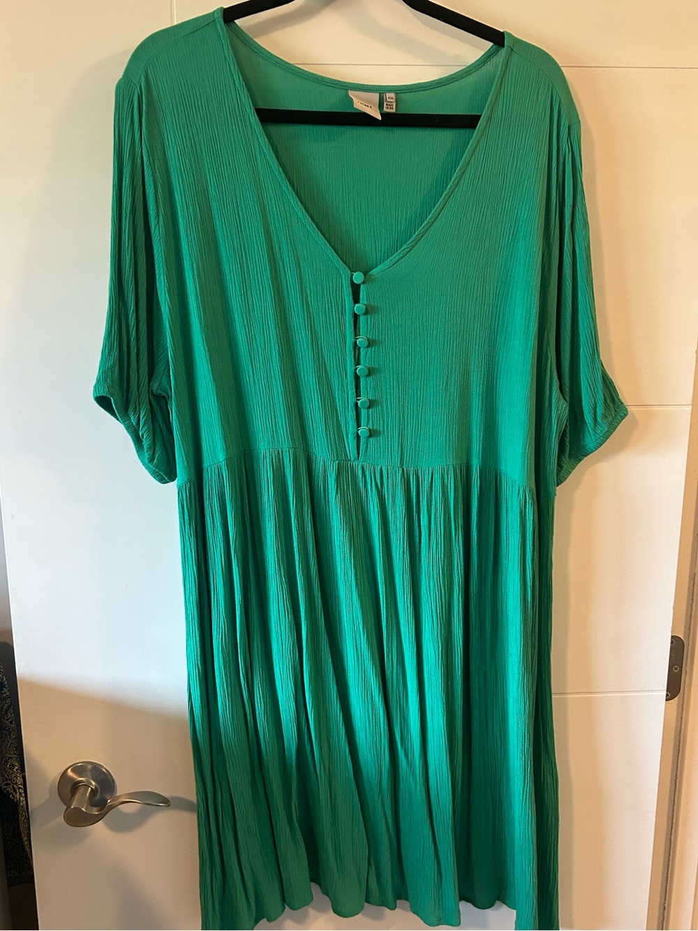 Vibrant Teal Button-Front Swing Dress